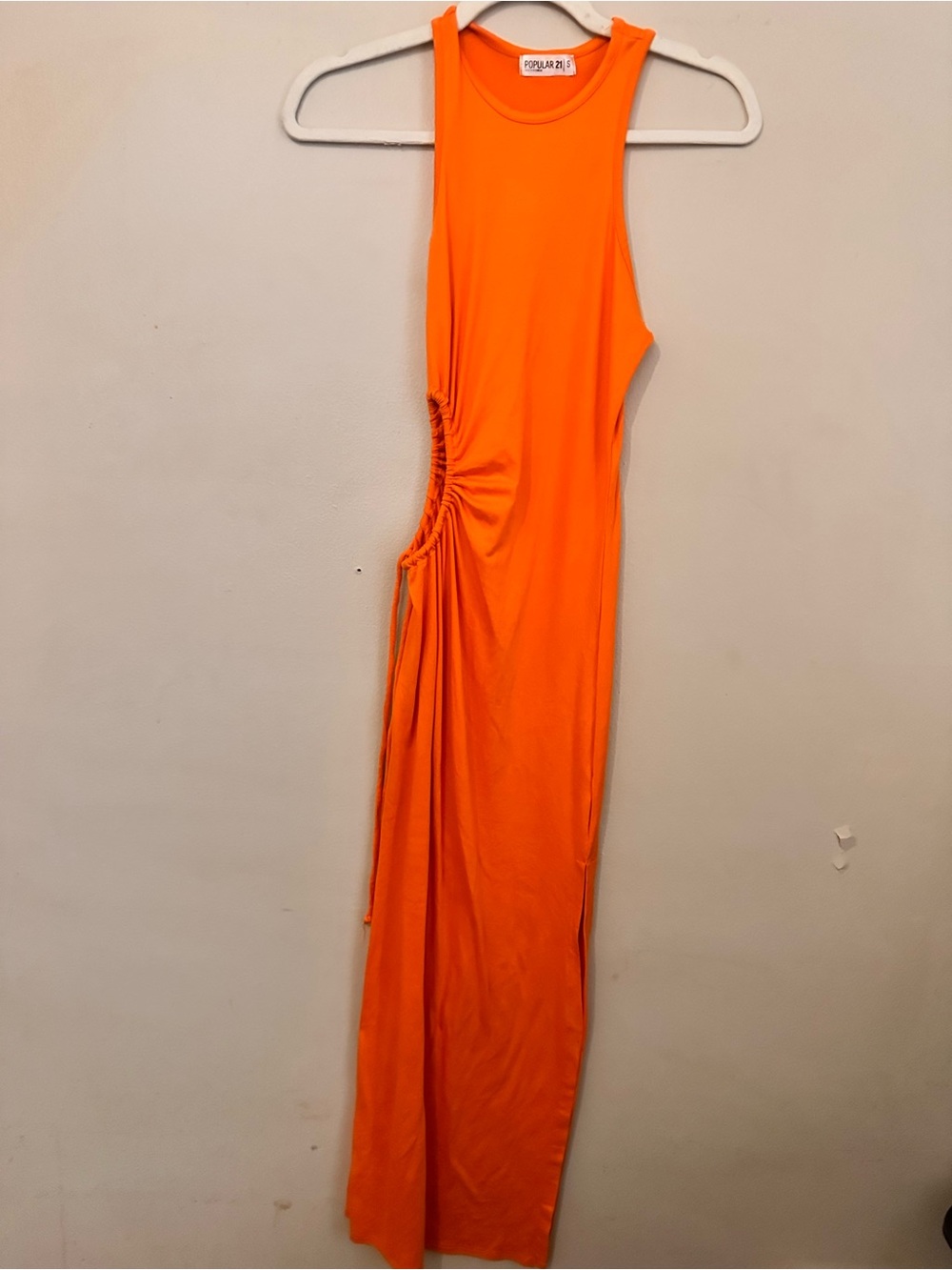 Popular 21 Orange Ruched Side Maxi Dress size Small